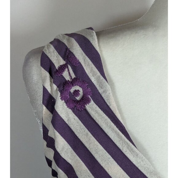 Knitted Dove Cottagecore Purple And White striped Dress With Floral Embroidered - Picture 4 of 11